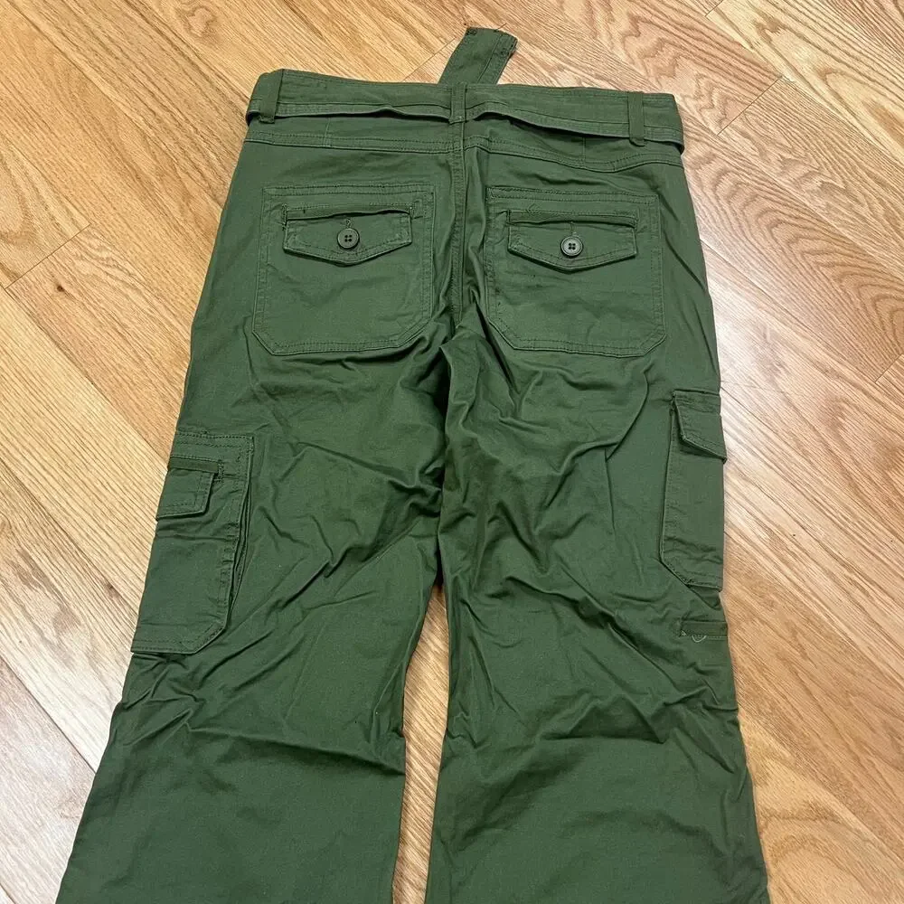Forever 21 Women's Pants Cargo Low Rise Flare Belted Army Green Military Size S